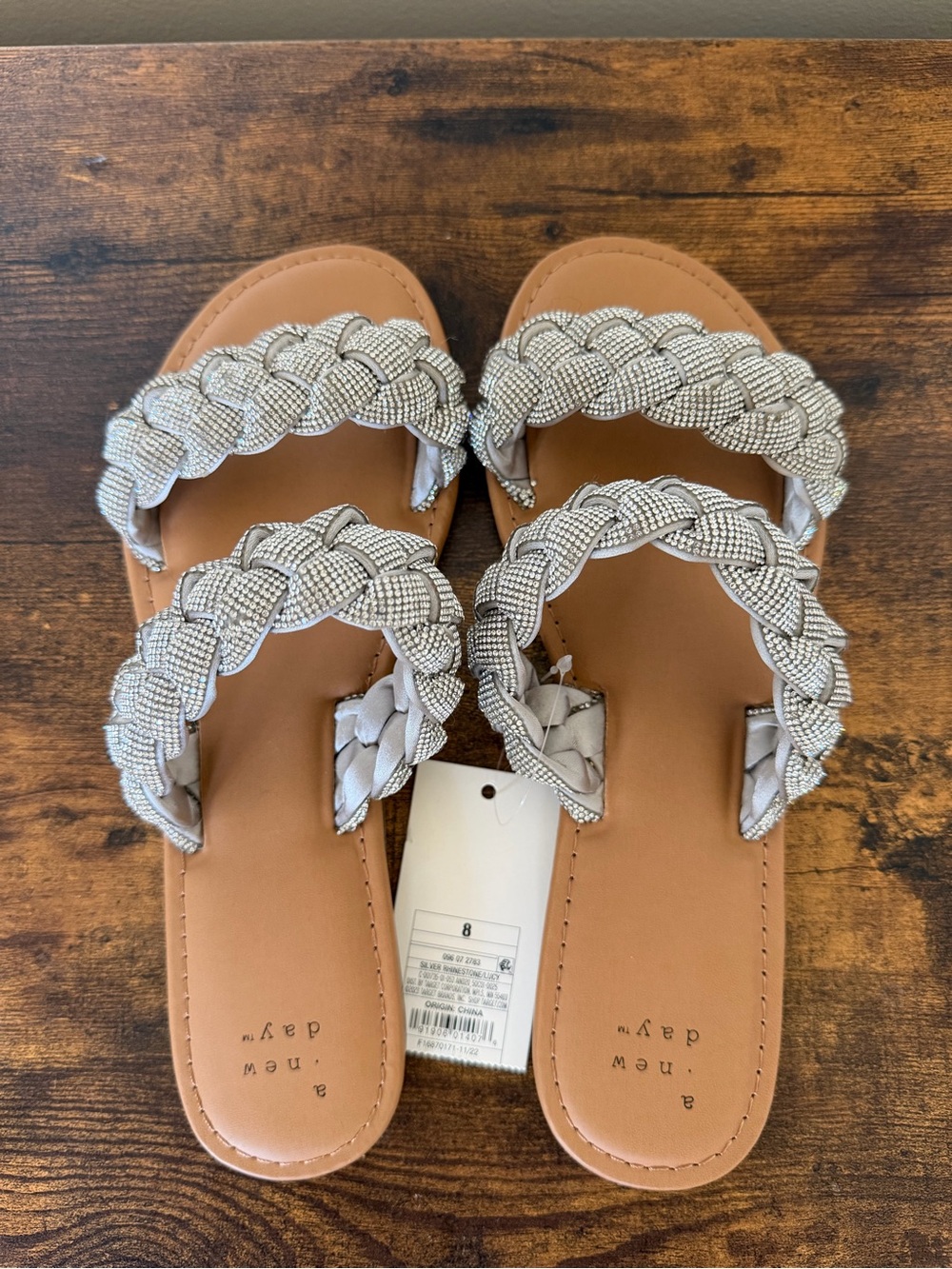 a new day Silver Sparkle Braided Double-Strap Slide Sandals